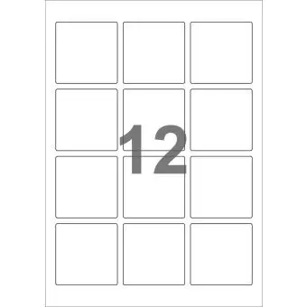 12 etiketter/A4-ark, kvadrat, 60 x 60 mm, ScanTrans, 50 ark - Alle A4-etiketter