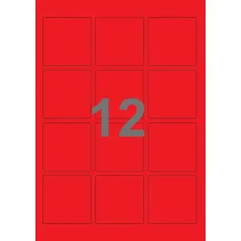 12 etiketter/A4-ark, kvadrat, 60x 60 mm, ScanColour, rød,  100 ark - Rød