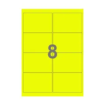 8 etiketter/A4-ark, 99,1 x 67,7 mm, ScanNeon, gul, 100 ark - Neon gul