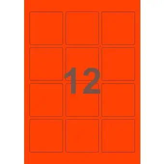 12 etiketter/A4-ark, kvadrat, ScanNeon, rød,  100 ark - Neon rød