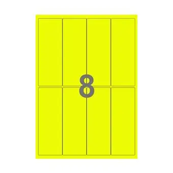 8 etiketter/A4-ark, smal, 50 x 140 mm, ScanNeon, gul, 100 ark - Neon gul