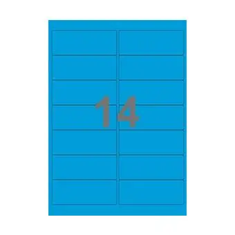14 etiketter/A4-ark, 99,1 x 38,1 mm, ScanColour, blå, 100 ark - Blå