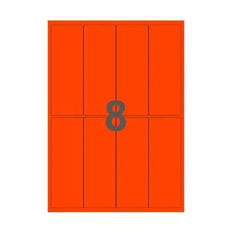 8 etiketter/A4-ark, smal, ScanNeon, rød, 100 ark - Neon rød