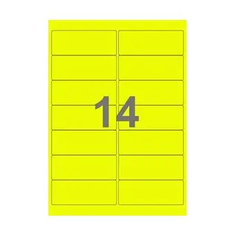 14 etiketter/A4-ark, 99,1 x 38,1 mm, ScanNeon, gul, 100 ark - Neon gul