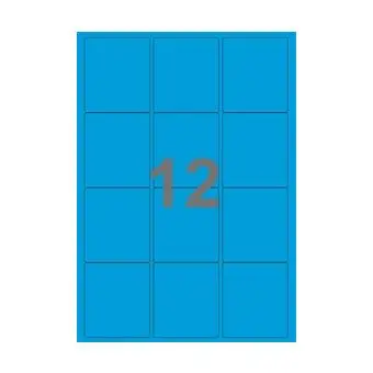12 etiketter/A4-ark, 63,5 x 72 mm, ScanColour, blå,  100 ark - Blå