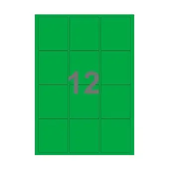 12 etiketter/A4-ark, 63,5 x 72 mm, ScanColour, grøn,  100 ark - Grøn
