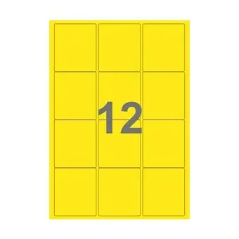 12 etiketter/A4-ark, 63,5 x 72 mm, ScanColour, gul,  100 ark - Gul