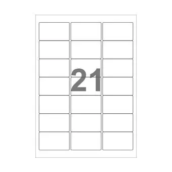 21 etiketter/A4-ark, 63,5 x 38,1 mm, ScanMatt, hvid, aftagelig lim, 100 ark - Hvide etiketter, aftagelig lim