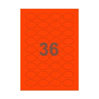 36 etiketter/A4-ark, ovale, ScanNeon, rød, 100 ark - Neon rød
