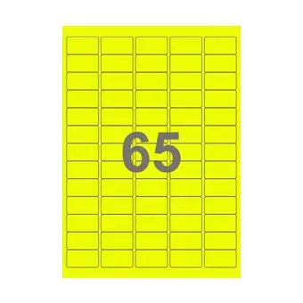 65 etiketter/A4-ark, 38,1 x 21,2 mm, ScanNeon, gul, 100 ark - Neon gul