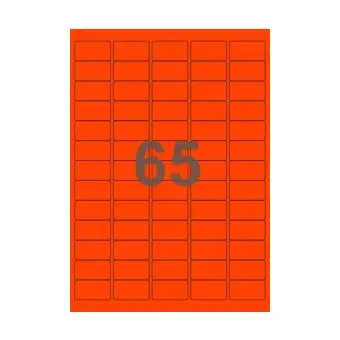 65 etiketter/A4-ark, ScanNeon, rød, 100 ark - Neon rød