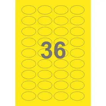 36 etiketter/A4-ark, ovale, 40 x 25 mm, ScanColour, gul, 100 ark - Runde etiketter på ark