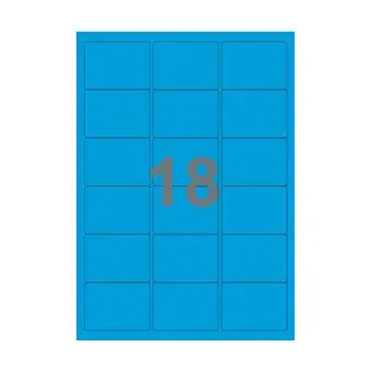 18 etiketter/A4-ark, 63,5 x 46,6 mm, ScanColour, blå, 100 ark - Blå