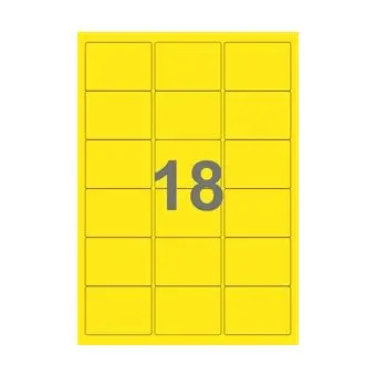 18 etiketter/A4-ark, 63,5 x 46,6 mm, ScanColour, gul, 100 ark - Gul