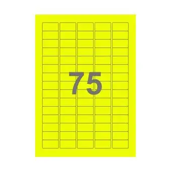 75 etiketter/A4-ark, 34 x 18 mm, ScanNeon, gul, 100 ark - Neon gul