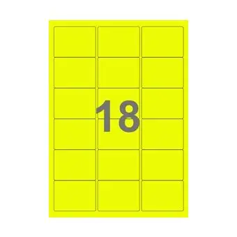 18 etiketter/A4-ark, 63,5 x 46,6 mm, ScanNeon, gul, 100 ark - Neon gul