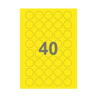 40 etiketter/A4-ark, Ø30 mm, ScanColour, gul, 100 ark - Runde etiketter på ark
