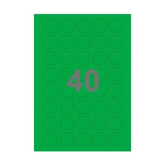 40 etiketter/A4-ark, Ø30 mm, ScanColour, grøn, 100 ark - Runde etiketter på ark