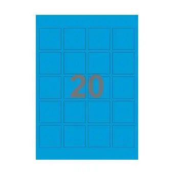 20 etiketter/A4-ark, 45 x 45 mm, ScanColour, blå, 100 ark - Blå
