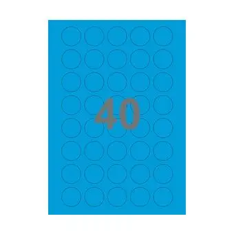 40 etiketter/A4-ark, Ø30 mm, ScanColour, blå, 100 ark - Runde etiketter på ark