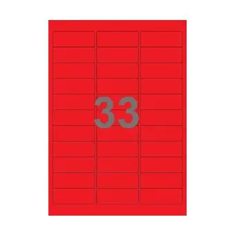 33 etiketter/A4-ark, 64 x 24,3 mm, ScanColour, rød, 100 ark - Rød