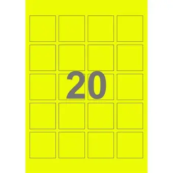 20 etiketter/A4-ark, 45 x 45 mm, kvadrat  ScanNeon, gul, 100 ark - Neon gul