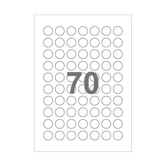 70 etiketter/A4-ark, Ø20 mm, ScanMatt, hvid, aftagelig lim, 100 ark - Runde etiketter på ark