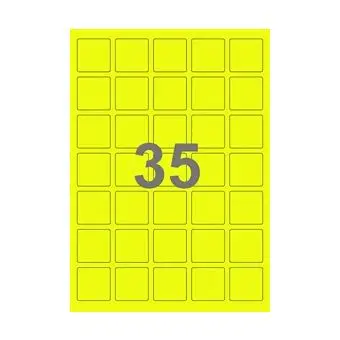 35 etiketter/A4-ark, 35,0 x 35,0 mm, ScanNeon, gul, 100 ark - Neon gul