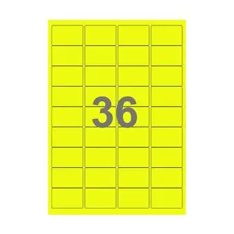 36 etiketter/A4-ark, 48,0 x 31,0 mm, ScanNeon, gul, 100 ark - Neon gul