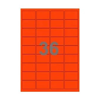 36 etiketter/A4-ark, 48,0 x 31,0 mm,ScanNeon, rød, 100 ark - Neon rød