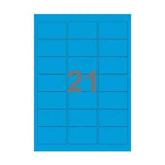 21 etiketter/A4-ark, 63,5 x 38,1 mm, ScanColour, blå, 100 ark - Blå