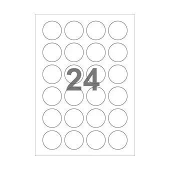 24 etiketter/A4-ark, Ø40 mm, Scan-Gloss, hvid, 100 ark - Runde etiketter på ark