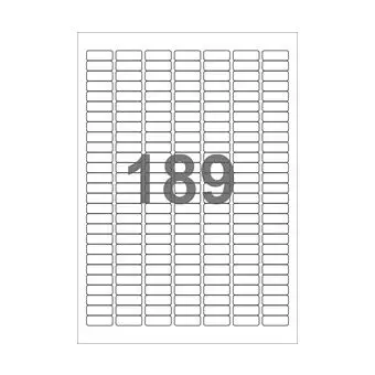 189 etiketter/A4-ark, 25,4 x 10 mm, ScanMatt, hvid, aftagelig lim, 100 ark - Hvide etiketter, aftagelig lim