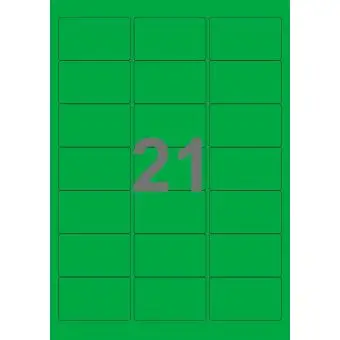 21 etiketter/A4-ark, 63,5 x 38,1 mm, ScanColour, grøn, 100 ark - Grøn