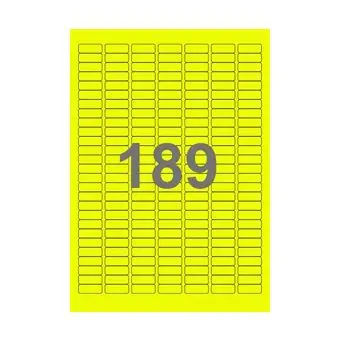 189 etiketter/A4-ark, 25,4 x 10 mm, ScanNeon, gul, 100 ark - Neon gul