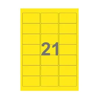 21 etiketter/A4-ark, 63,5 x 38,1 mm, ScanColour, gul, 100 ark - Gul