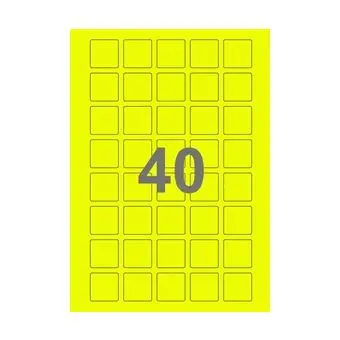 40 etiketter/A4-ark, kvadrat, 30 x 30 mm, ScanNeon, gul, 100 ark - Neon gul