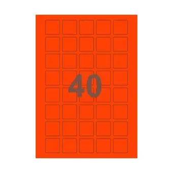 40 etiketter/A4-ark, kvadrat, ScanNeon, rød, 100 ark - Neon rød