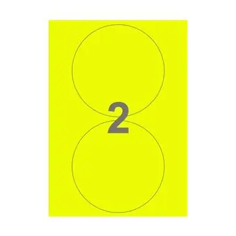 2 etiketter/A4-ark, Ø140 mm, ScanNeon, gul, 100 ark - Neon gul