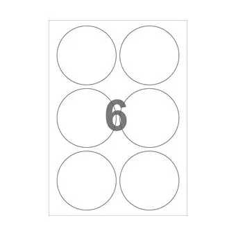 6 etiketter/A4-ark,  Ø90 mm, ScanFoil, 50 ark - Runde etiketter på ark