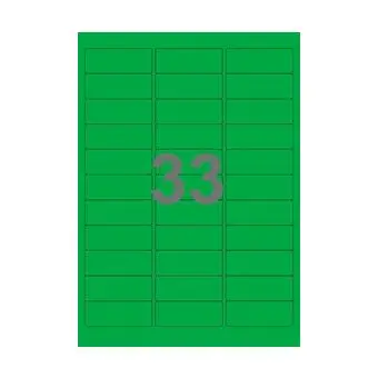 65 etiketter/A4-ark, 38,1 x 21,2 mm, ScanColour, gr&oslash;n, 100 ark - 