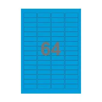 64 etiketter/A4-ark, 45,7 x 16,9 mm, ScanColour, bl&aring;, 100 ark - 