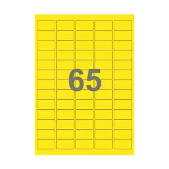 65 etiketter/A4-ark, 38,1 x 21,2 mm, ScanColour, gul, 100 ark - 