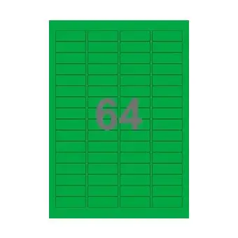 64 etiketter/A4-ark, 45,7 x 16,9 mm, ScanColour, gr&oslash;n, 100 ark - 