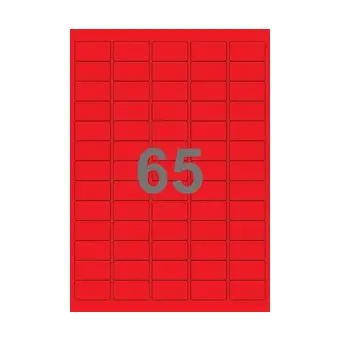 65 etiketter/A4-ark, 38,1 x 21,2 mm, ScanColour, r&oslash;d, 100 ark - 